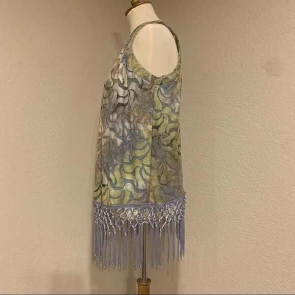 Sleeveless Lime & Periwinkle Tassel Burn Out Top S - Picture 9 of 12